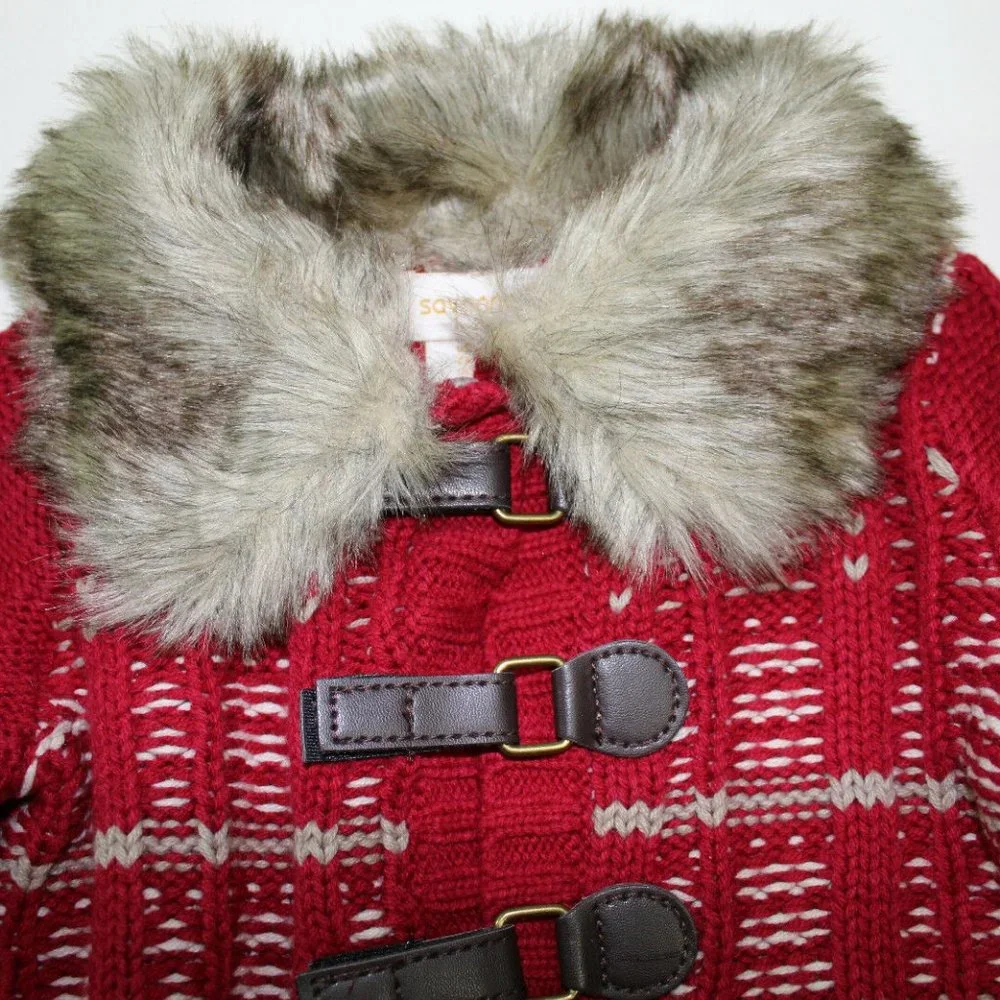 Savannah Sweater Knit Jacket Faux Fur Collar Size 12M